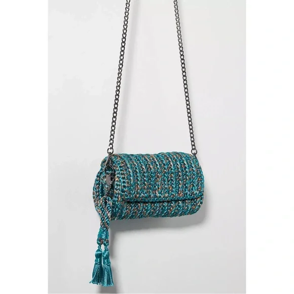 Anthropologie Catarina Mina Woven Envelope Crossbody Bag - Turquoise NWT - Picture 1 of 7
